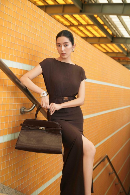 Sixdo Dark Brown Woven Loose Skirt